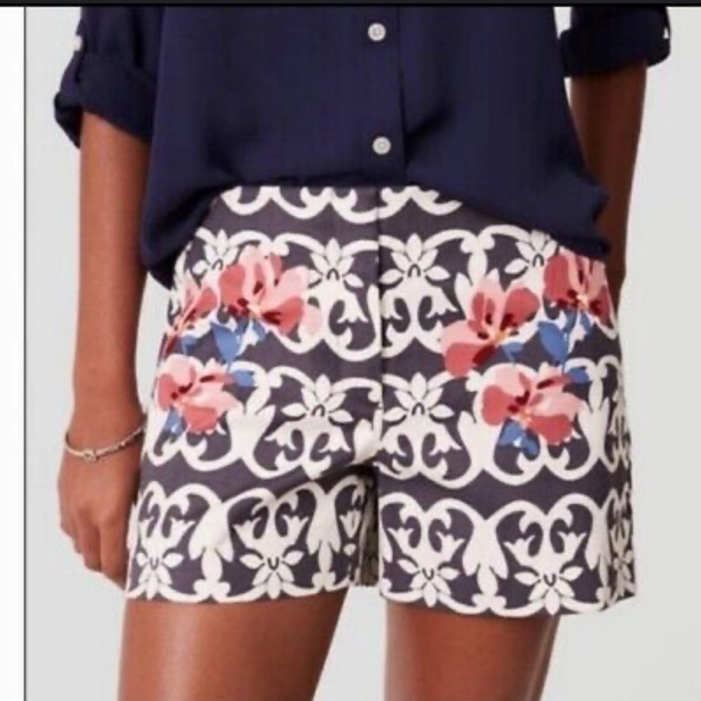 LOFT Bermuda Shorts Blue and Pink Tailored Fit